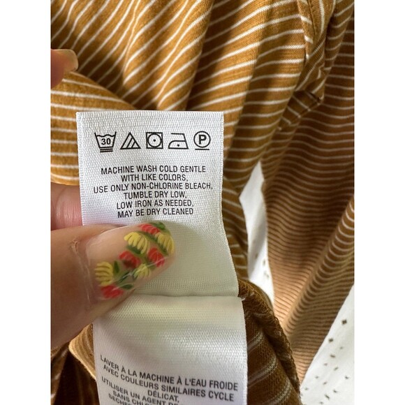MaEve Anthropologie NWT Kenley Mini Pleats Neckline Stripe Long Sleeve Top L - Picture 8 of 8